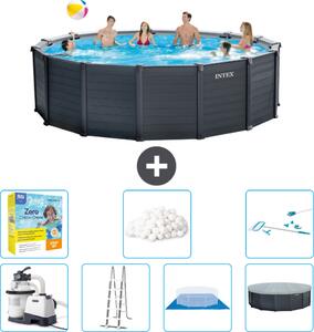 Piscina rotonda Intex con pannello grigio grafite - 478 x 124 cm - inclusa pompa - scaletta - telo di fondo - pacchetto di manutenzione della copertura - sfere filtranti - kit di pulizia