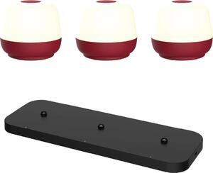 Lusso - Lampada da tavolo Naxos - Set di 3 - Rosso Bordeaux + stazione di ricarica nera - H8 x Ø9