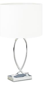Lampada da tavolo Relaxdays, paralume in tessuto, struttura cromata, metallo, A x L x P: 51 x 28 x 28 cm, lampada da comodino, argento/bianco