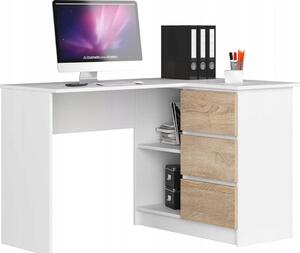 BDW, scrivania angolare destra, 3 cassetti, 4 ripiani, bianco/rovere Sonoma destra