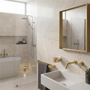Portasapone sospeso in ottone e zama La Piana 13x13,5xh 8,4 cm design stile moderno finitura oro spazzolato opaco