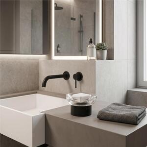 Portasapone da Appoggio interno in vetro LAPIANA Dimensioni 13x13xh8,4 cm Materiale Ottone e ZAMA finitura verniciato nero opaco Made in Italy