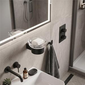 Portasapone sospeso in ottone e zama La Piana 13x13,5xh 8,4 cm design stile moderno finitura verniciato nero opaco