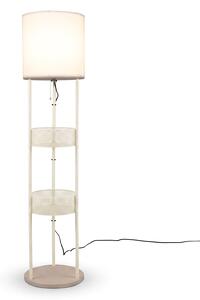Costway Lampada da terra con 2 cestini portaoggetti con mensola con base in legno paralume in tessuto, Lampada piantana per soggiorno e ufficio