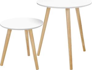 SONGMICS Tavolino rotondo, 2 tavolini moderni, Stile scandinavo minimalista, Tavolini con gambe in legno massiccio