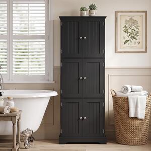 Costway Mobiletto alto da bagno salvaspazio con 6 ante con 2 dispositivi antiribaltamento, Armadietto da bagno a terra per cucina e soggiorno Nero