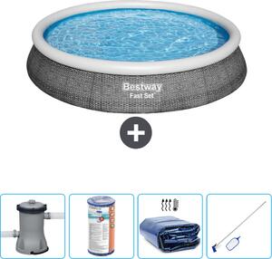 Piscina gonfiabile rotonda Bestway - stampa rattan - 396 x 84 cm - inclusa pompa - filtro - tenda - kit di pulizia