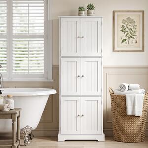 Costway Mobiletto alto da bagno salvaspazio con 6 ante con 2 dispositivi antiribaltamento, Armadietto da bagno a terra per cucina e soggiorno Bianco