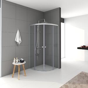 Cabina doccia 90x90 Marwell Chrystal Round 90x90 cm - Doccia con profili in alluminio di alta qualità in argento opaco - Cabina doccia con porta scorrevole
