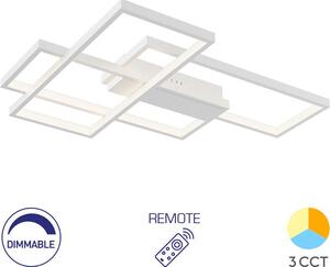 Braytron: moderna lampada da soffitto a LED di design, dimmerabile, 3CCT 3000–6500K, con telecomando, 65W, rettangolare, bianca