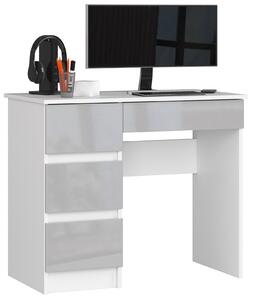 Scrivania Compatta A-7 Bianco e Lucido Metallico con Spazio di Archiviazione e Design Elegante