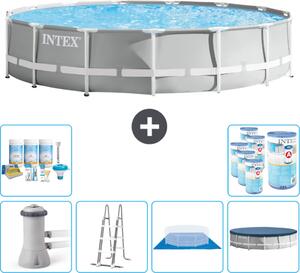 Piscina Intex Round Prism Frame - 457 x 107 cm - Grigio - inclusa pompa - scaletta - telo di fondo - pacchetto di manutenzione della copertura - filtro