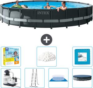 Piscina Intex Round Ultra XTR Frame - 610 x 122 cm - inclusa pompa - scaletta - telo di fondo - confezione di manutenzione della copertura - sfere filtranti - piastrelle per il pavimento