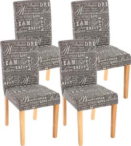Set di 4 sedie per sala da pranzo Sedia da cucina Littau ~ tessuto con scritte, grigio, gambe chiare