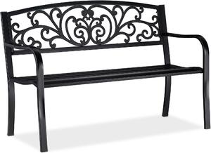 Panchina da giardino Relaxdays, comoda a due posti, con decorazioni vintage, per terrazza o balcone, A x L x P 86,5 x 127 x 60 cm, nera
