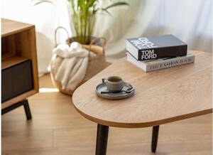 Tavolino moderno in legno massello ovoidale a 3 gambe