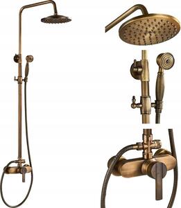 Ari Retro Shower System in ottone con termostato - Set doccia a pioggia oro antico Incl. doccetta in Vetroceramica