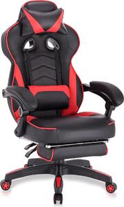 Sedia da gioco Happyment Premium – Nero/Rosso – Ergonomica – Regolabile in altezza – Con poggiapiedi – Pelle finta