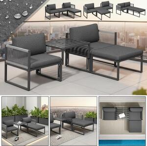 Mucola gruppo di sedute alluminio balcone set salotto resistente alle intemperie antracite giardino lounger tavolo balcone mobili terrazza mobili da esterno giardino
