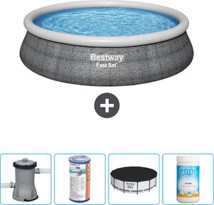 Bestway piscina gonfiabile rotonda ad ambientazione rapida - stampa rattan - 457 x 84 cm - inclusa pompa - filtro - copertura - cloro
