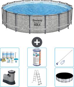 Piscina Bestway Round Steel Pro MAX - stampa su pietra - 549 x 122 - compresa pompa - scala - pacchetto manutenzione copertura - filtro - kit pulizia