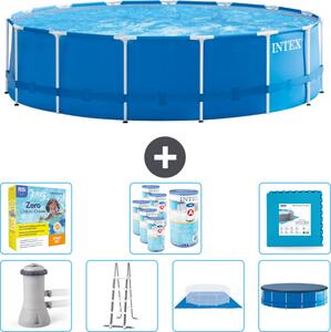 Piscina Intex con struttura rotonda - 457 x 122 cm - blu - compresa pompa - scala - telo di fondo - confezione di manutenzione della copertura - filtro - piastrelle per il pavimento