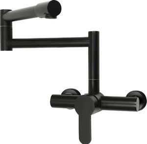 Rubinetto da cucina - Miscelatore monocomando a parete - Orientabile a 360° - Pieghevole - Ottone - Misura L - Nero