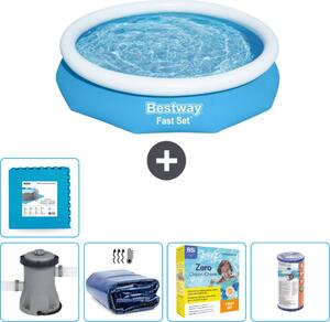 Piscina gonfiabile rotonda Bestway ad ambientazione rapida - 305 x 66 cm - blu - inclusa pompa tenda - pacchetto manutenzione - filtro - pavimento in piastrelle