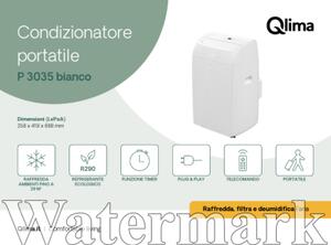 QLIMA Condizionatore Portatile Potenza 3500 Watt Climatizzatore Classe A Funzione Deumidificatore con Telecomando e Timer colore Bianco - P 3035