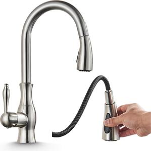 Rubinetto da cucina Ari Cascade con doccetta estraibile, miscelatore monocomando girevole a 360 gradi, acciaio inox satinato