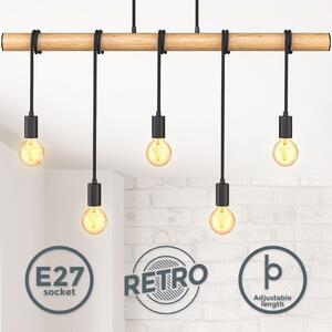 B.K.Licht 5 lampada a sospensione a fiamma I metallo e legno I E27 I nero opaco I lampada a sospensione vintage I lampada a sospensione retrò I senza lampadina