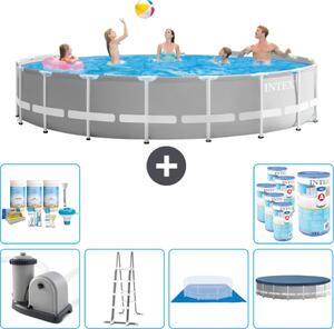 Piscina Intex Round Prism Frame - 548 x 122 cm - Grigio - inclusa pompa - scaletta - telo di fondo - pacchetto di manutenzione della copertura - filtro