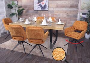 Set di 6 sedie per sala da pranzo HWC-N74, sedia da cucina, girevole a ritorno automatico, tessuto di ciniglia (490g/m²) Oeko-Tex ~ giallo ocra