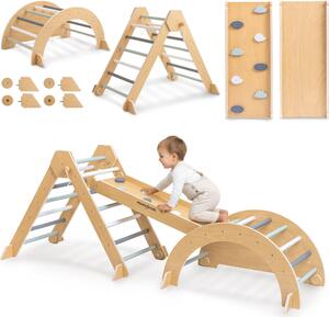 Grande parco giochi Montessori in legno per la casa - triangolo Pikler, arco di arrampicata, scivolo a 2 lati e parete di arrampicata | Mamabrum