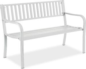 Panchina da giardino Relaxdays, a 2 posti, A x L x P: 82 x 127,5 x 59,5 cm, acciaio, panchina da giardino, terrazza, balcone, panchina da parco, bianca