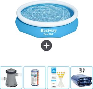 Piscina gonfiabile rotonda Bestway Fast-Set - 305 x 66 cm - blu - inclusa pompa - filtro - strisce reattive - tenda da sole