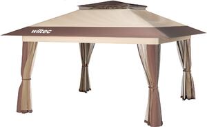Gazebo pieghevole Wiltec con zanzariera 4 x 4 m beige, gazebo da giardino con ruote e zanzariera, gazebo per feste con tecnologia "one push" e gambe regolabili