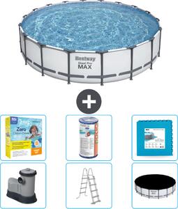 Piscina Bestway Round Steel Pro MAX - 549 x 122 cm - grigio - inclusa pompa - scala - pacchetto manutenzione copertura - filtro - piastrelle per il pavimento