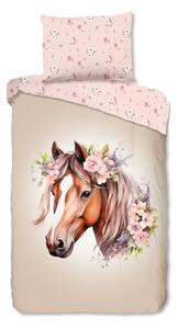 Set copripiumino e federa da bambini rosa/marrone in cotone per letto singolo 140x200 cm Avera – Good Morning