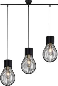 Moderna lampada a sospensione a 3 luci in look RETRO con paralume a reticolo nero