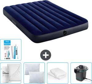 Letto ad aria Intex - Letto matrimoniale - 137 x 191 x 25 cm - Blu - Consegna inclusa Lenzuolo di ricambio - Bacio - Pompa - Set di riparazione en Protezione del cuscino
