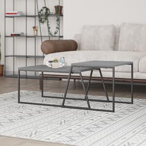 Tavolino da caffè Nesting in due pezzi, effetto marmo PVC nero e grigio e contenitore, fusti lucidi, design elegante