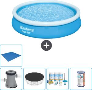 Piscina gonfiabile rotonda Bestway ad ambientazione rapida - 366 x 76 cm - blu - inclusa copertura della pompa - pacchetto manutenzione - filtro - telo di protezione
