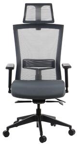 Sedia da ufficio ergonomica girevole HOPE, braccioli regolabili, poggiatesta, seduta scorrevole (avanti-indietro), grigio