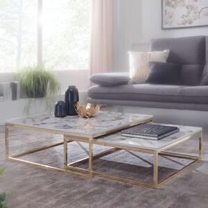 Tavolino di design set di 2 ottiche quadrate in marmo bianco | Wohnling