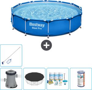 Piscina Bestway Round Steel Pro - 366 x 76 cm - blu - incluso copripompa - pacchetto manutenzione - filtro - kit pulizia