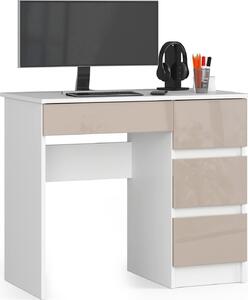 BDW scrivania da ufficio con 4 cassetti, scrivania da gioco, bianco / capuccino destro lucido