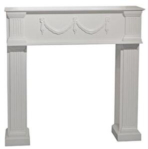 Cornice per camino in stile rustico "Casa Padrino", finitura bianco lucido, dimensioni 120 x 30 x 120 cm