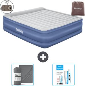 Materasso gonfiabile Bestway - 2 persone - 193 x 203 x 56 cm - Grigio/Blu - Accessori inclusi
