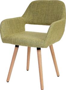 Sedia da sala da pranzo HWC-A50 II, sedia da cucina, design retrò anni '50 ~ tessuto, verde chiaro, gambe chiare
